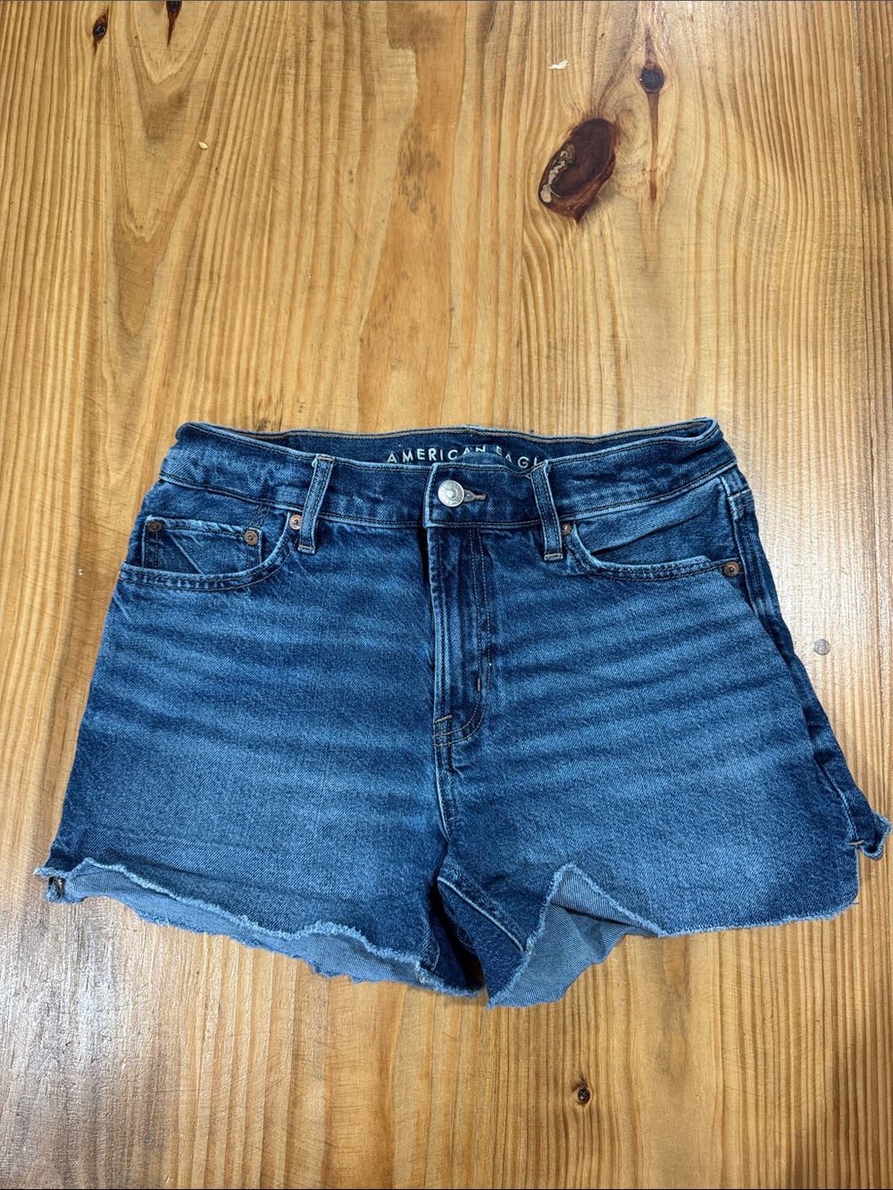 American Eagle Outfitters Dark Blue Denim Cutoff Shorts with Frayed Hem
